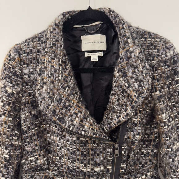 Banana Republic Italian Wool Bouclé Moto Jacket Tweed Coat - Picture 5 of 17